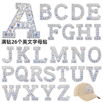In stock AB color hot stamp diamonds, pearl letter embroidery badges, badges, patch patches, apparel accessories, full diamonds, full diamonds