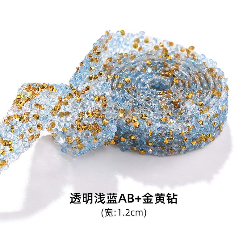 New colorful diamond strip, 1.2cm peel-off, instant adhesive gold resin diamond double-sided tape DIY shoe, bag, headband, accessories