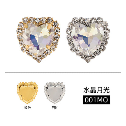 Heart crystal clasp electroplated peach heart trim crystal clasp crystal glass DIY hand-sewn rhinestone wedding dress clothing, shoes, bags