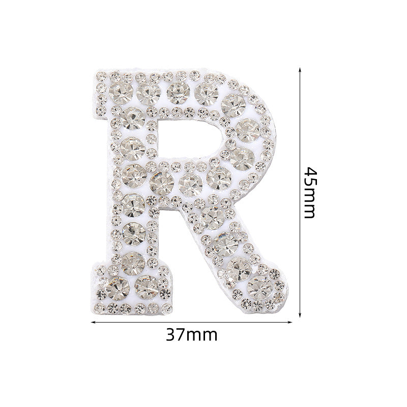 Full diamond letters DIY clothing accessories, white rhinestone hot simmer patches, hot patch English 26 letters