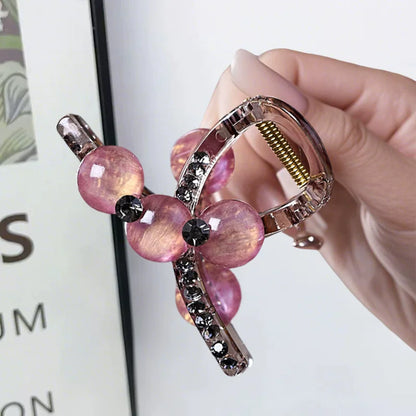 High-end look, small hair volume claw clip for women, 2026 new pearl rhinestone hair clip, back hair coil clip, shark clip headwear
