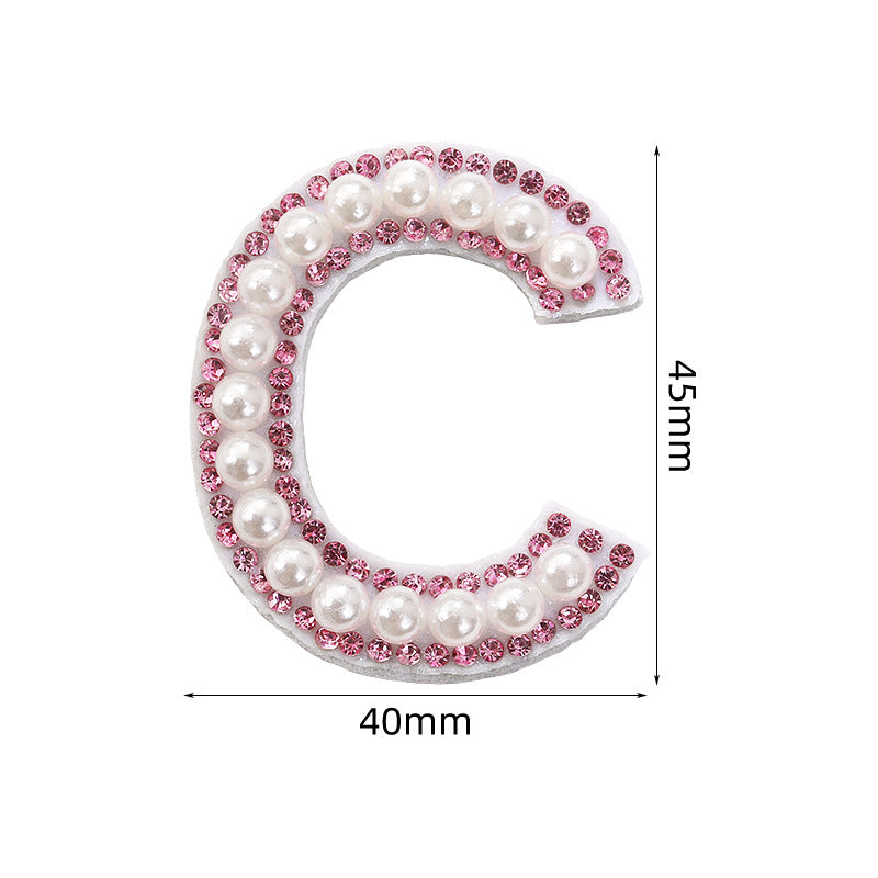 Pink rhinestone pearl letter stickers for clothing DIY, luggage accessories, decorative fabric stickers, 26 English letters hat stickers