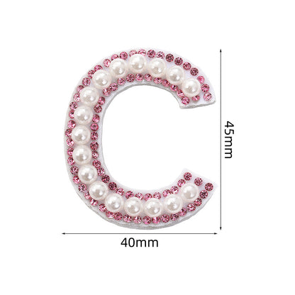 Pink rhinestone pearl letter stickers for clothing DIY, luggage accessories, decorative fabric stickers, 26 English letters hat stickers