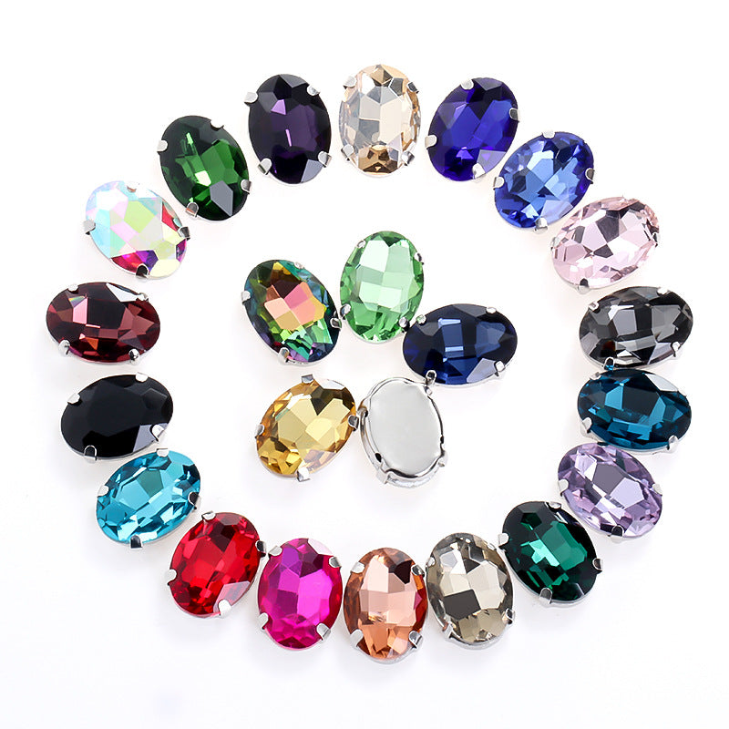 Oval Crystal Claw Rhinestones - Glass Hand-Stitch Headband Wedding Dress Accessories
