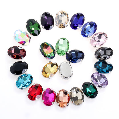 Oval Crystal Claw Rhinestones - Glass Hand-Stitch Headband Wedding Dress Accessories