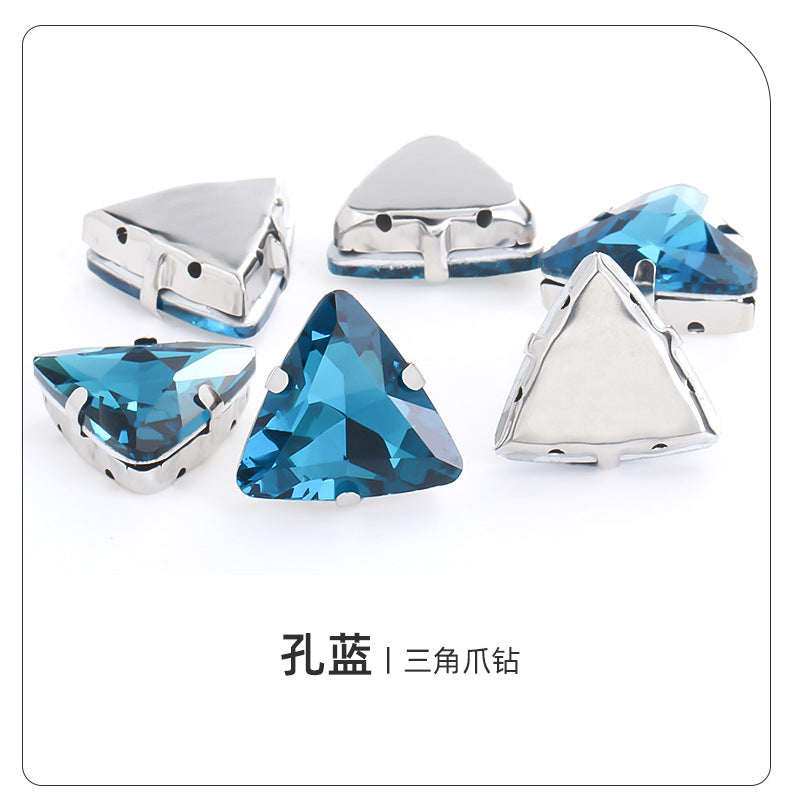 Triangular claw drill with thickened base glass hand-stitched rhinestone for shoes, bags, and clothing accessories, can be perforated with triangular claw drill