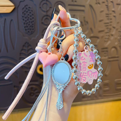 DIY pink alloy KT beaded bracelet keychain pendant accessories female couple miu tie bag keychain pendant
