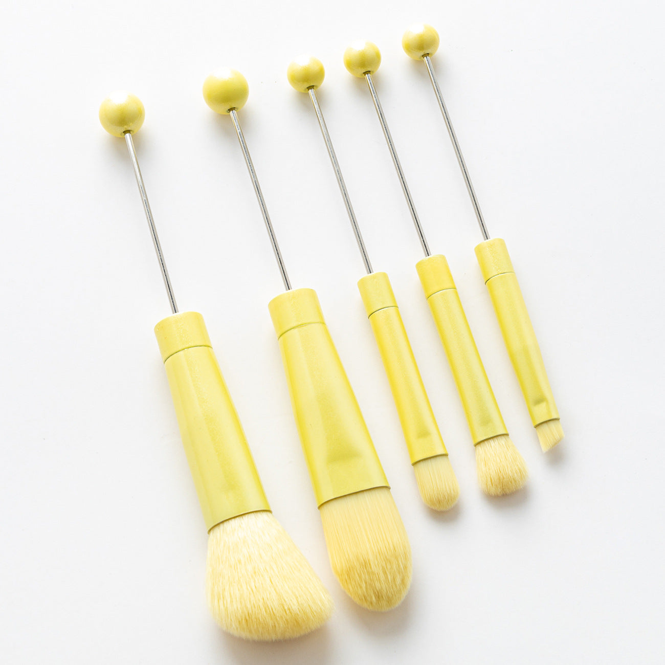 New 5 Pcs DIY Beaded Metal Handle Makeup Brush Set - Contour Concealer Eyeshadow Eyebrow Brush Wholesale