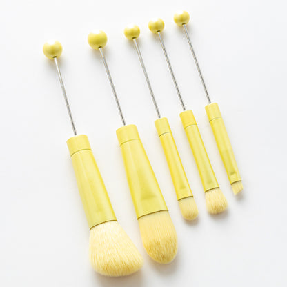 New 5 Pcs DIY Beaded Metal Handle Makeup Brush Set - Contour Concealer Eyeshadow Eyebrow Brush Wholesale