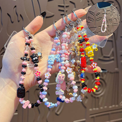 Creative handmade bear DIY beaded alloy mobile phone chain high-end pendant bag keychain doll pendant