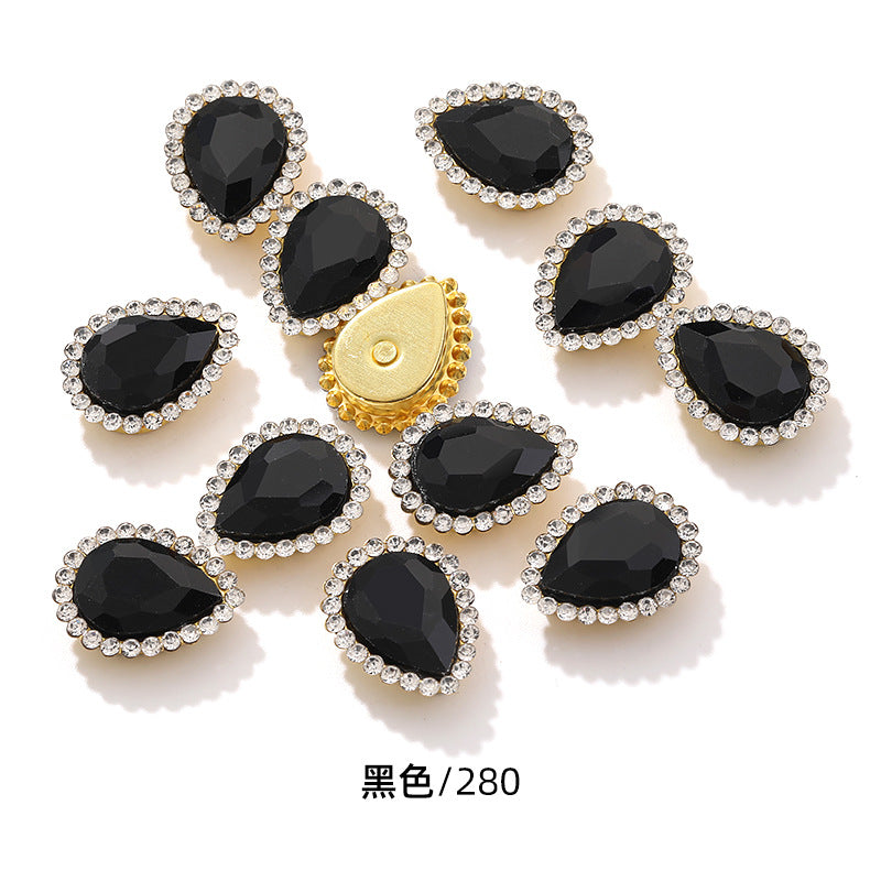 Double-layer waterdrop sunflower flower flower plate diamond buckle, hand-stitched rhinestone, thickened gold holder, glass diamond, clothing, shoes, bags, DIY accessories