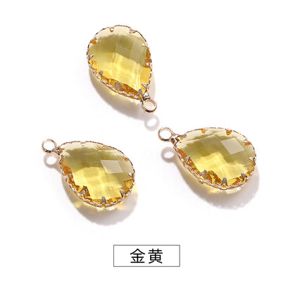 13*18 Transparent Base Waterdrop Glass Diamond Copper Gold Border Flower Claw Single Hanging Diamond Necklace Pendant Clothing DIY Accessory