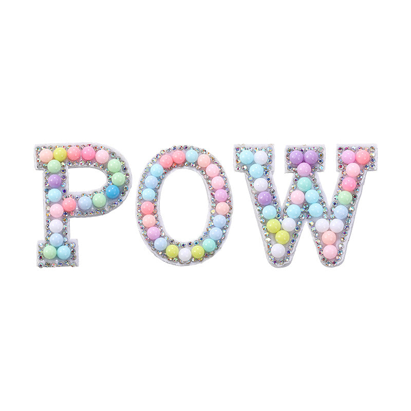 Macaron letter stickers, 26-letter English DIY accessories, clothing accessories, faux pearl and rhinestone appliqué set