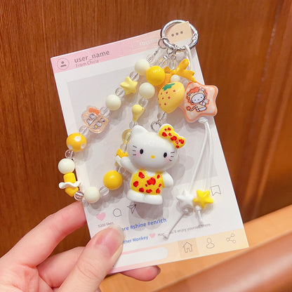 Creative handmade DIY beading KT cat mobile phone chain keychain doll pendant cartoon bag doll charm accessories