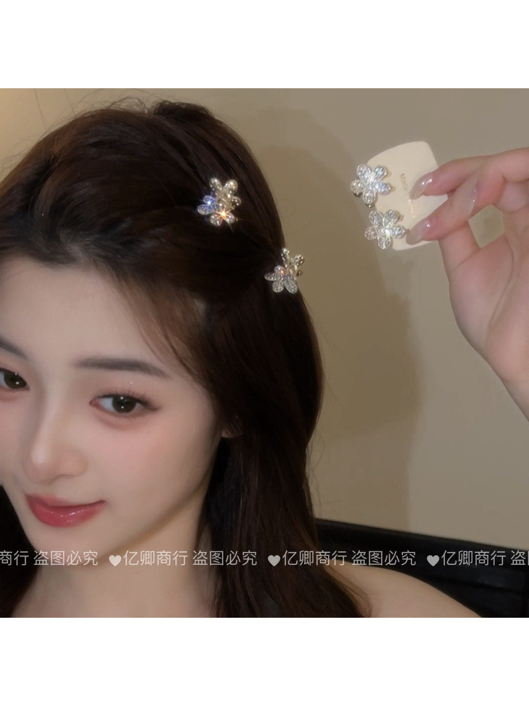 Temperament: Shiny diamond, small flower hairpin, bangs, side forehead hairpin, 2026 new high-end grip clip headwear