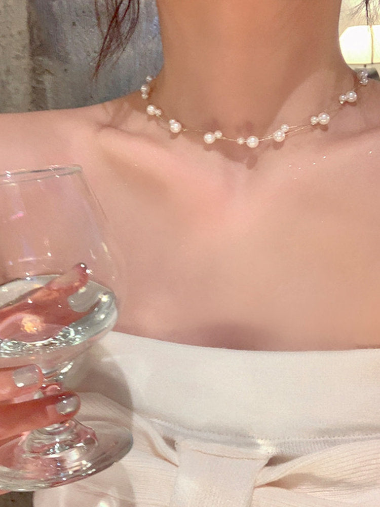 Korean INS style double-layer pearl starry sky necklace for women, sophisticated light luxury necklace, accessory choker collarbone chain