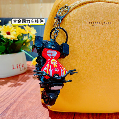 Creative Pullback Motorcycle Model Keychain - Cartoon Alloy Pullback Car Toy Model Pendant Small Gift