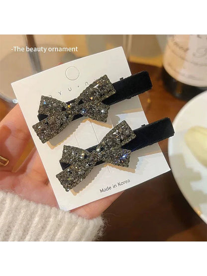 High-end rhinestone bow hair clips for women, 2026 new style bang clip, side clip, children's frizzy hair clip, straight clip