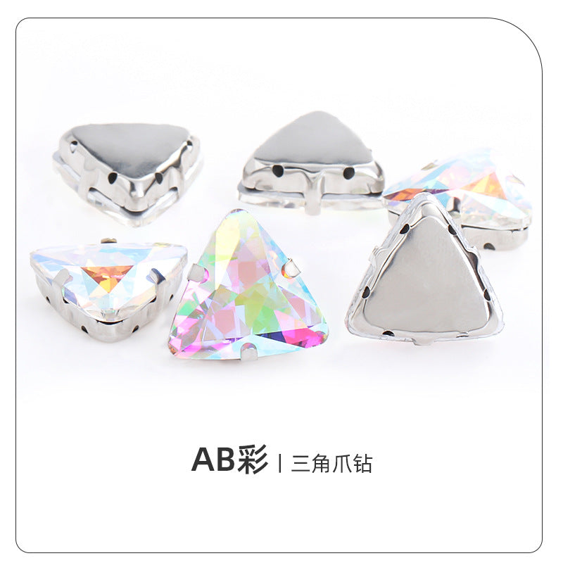 Triangular claw drill with thickened base glass hand-stitched rhinestone for shoes, bags, and clothing accessories, can be perforated with triangular claw drill