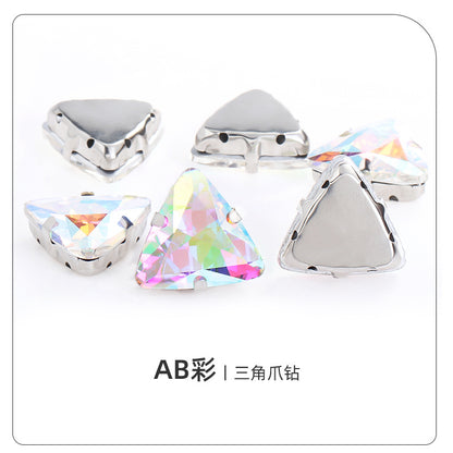 Triangular claw drill with thickened base glass hand-stitched rhinestone for shoes, bags, and clothing accessories, can be perforated with triangular claw drill