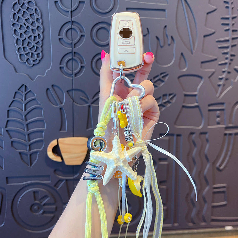 Creative miu starfish bracelet keychain bag pendant simple couple DIY car keychain pendant wholesale