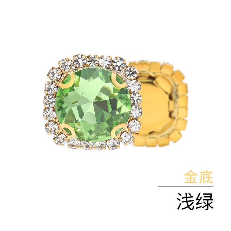 Gemstone flower edge claw drill with perforated holes, hand-sewn diamond, thickened gold base for clothing decoration accessories, gemstone flower crystal buckle