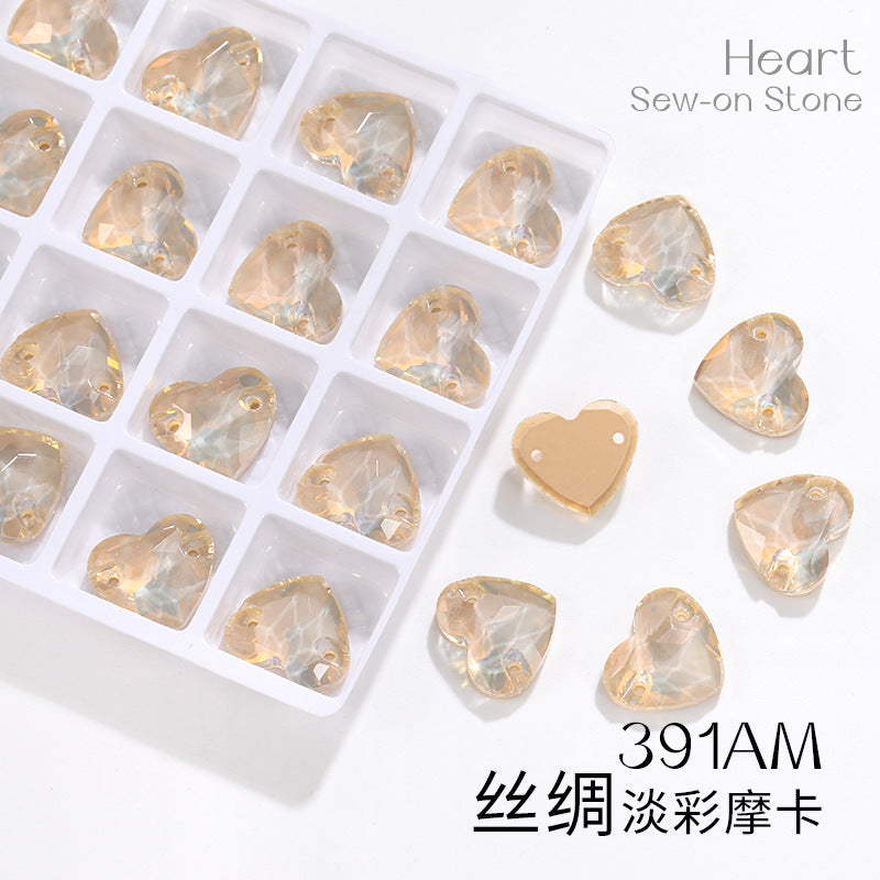 K9 mocha flat-bottom flat-bottom hand-stitched rhinestone plump peach heart crystal double-hole heart diamond bridal dress accessories