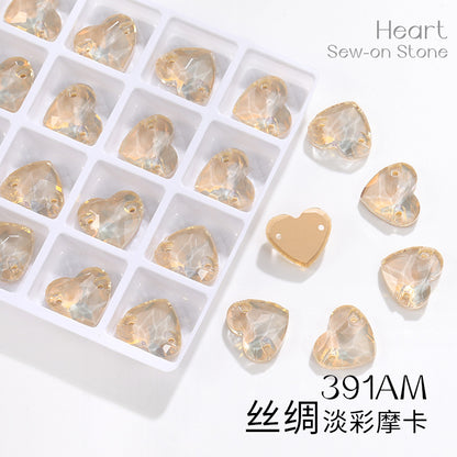 K9 mocha flat-bottom flat-bottom hand-stitched rhinestone plump peach heart crystal double-hole heart diamond bridal dress accessories