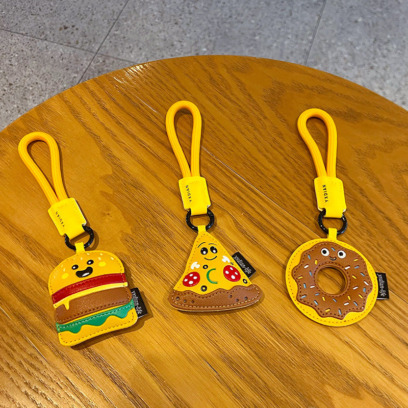 Creative PU leather simulation food keychain pendant couple hamburger car keychain bag pendant small gift