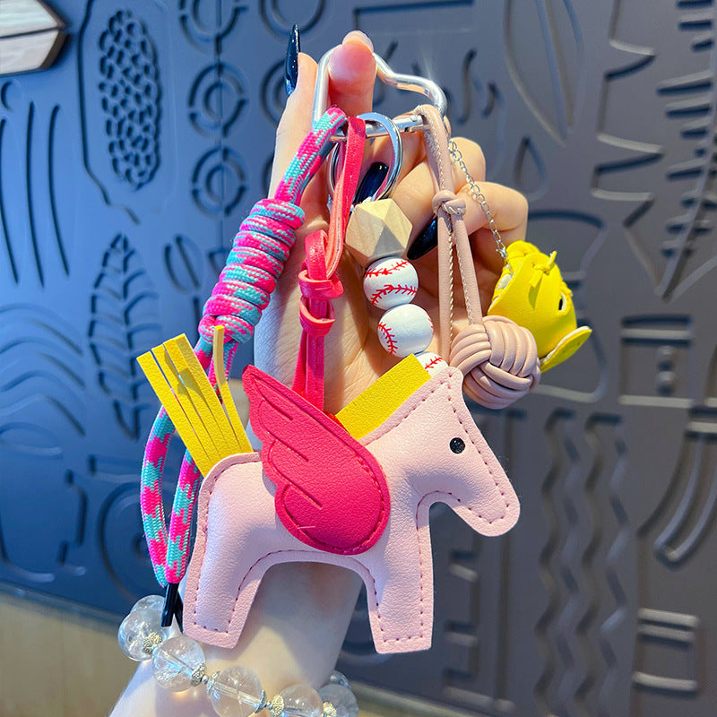 Creative handmade DIY leather small Pegasus keychain accessories women's miu bag pendant couple keychain pendant