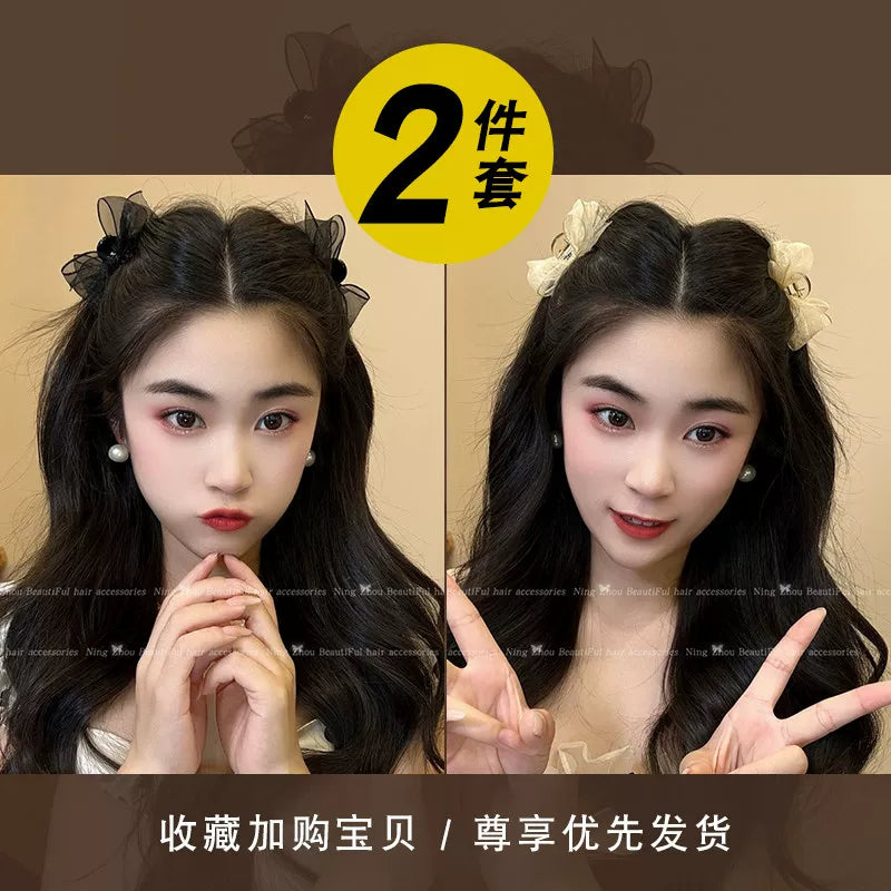 Mesh black bow hair chuck headdress, princess head small scratch clip broken hair, side bangs, clip, forehead hairpin woman