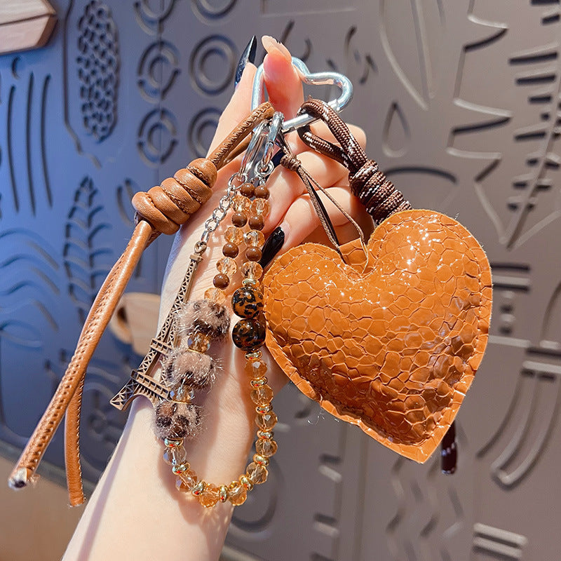 Handmade DIY Maillard leopard print bracelet keychain pendant plush beaded miu bag keychain small pendant