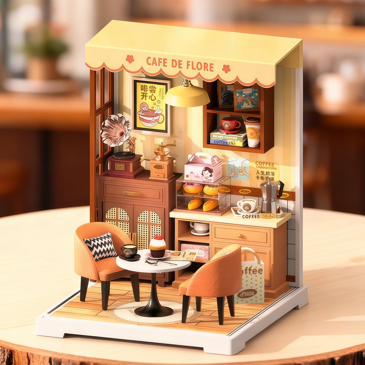 Kids handmade DIY cabin assembly miniature scene coffee house model toy mini three-dimensional puzzle small gift