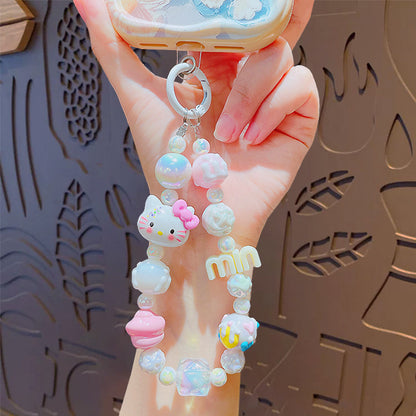 Creative Sanrio beaded mobile phone chain keychain female cute couple bag key chain doll small pendant wholesale