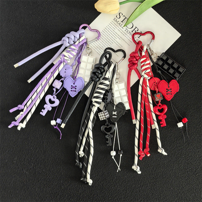 Creative Acrylic Love Braided Rope Women's Bag Keychain Pendant Student School Bag Keychain Pendant Gift