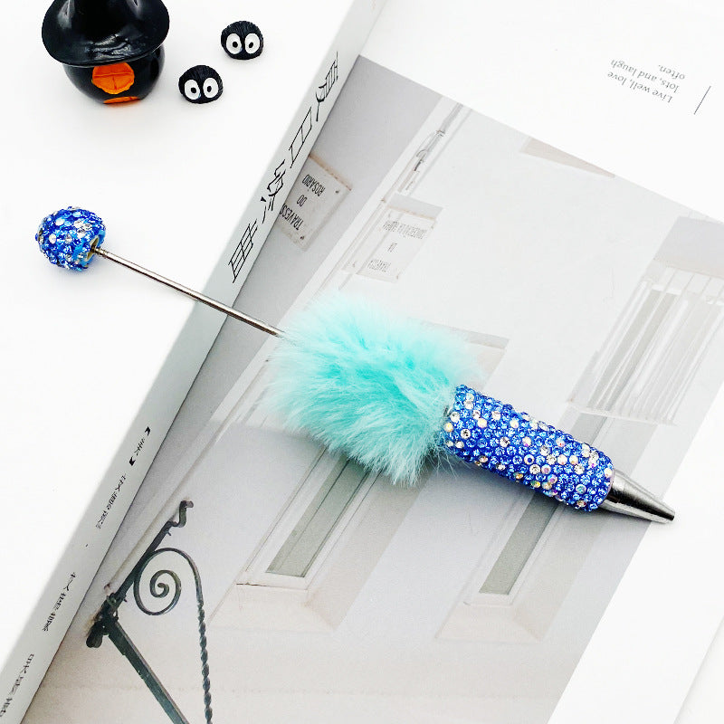 AB diamond ballpoint pen diy multi-color heavy work full diamond pen plush hairball beaded ballpoint pen spot wholesale