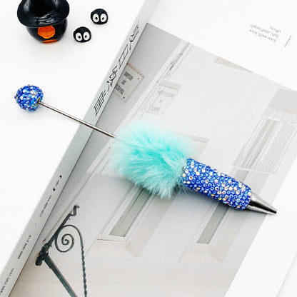 AB diamond ballpoint pen diy multi-color heavy work full diamond pen plush hairball beaded ballpoint pen spot wholesale