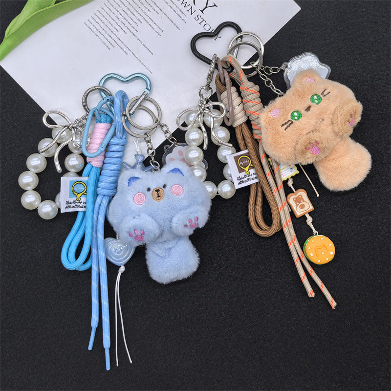 Plush Pendant Cute New Cartoon Doll Cat Long Tail Keychain Student Bag Charm Gift Wholesale