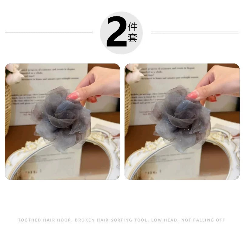 Korean-style gentle and elegant chiffon floral bun clip, light luxury temperament, high-end hair clip, bun head claw clip at the back of the head