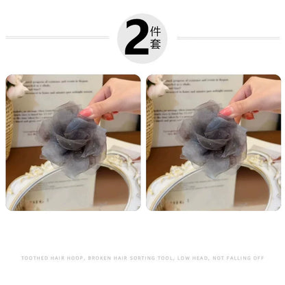 Korean-style gentle and elegant chiffon floral bun clip, light luxury temperament, high-end hair clip, bun head claw clip at the back of the head