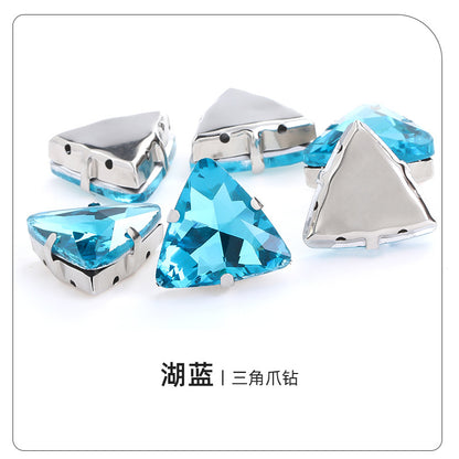 Triangular claw drill with thickened base glass hand-stitched rhinestone for shoes, bags, and clothing accessories, can be perforated with triangular claw drill