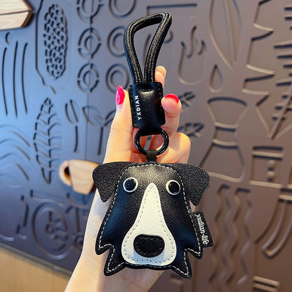 Creative PU leather Shiba Inu keychain doll pendant cute husky couple car keychain bag pendant