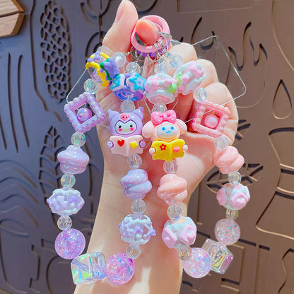 Cartoon Sanrio Kuromi beaded mobile phone chain keychain creative bag key chain doll pendant small gift