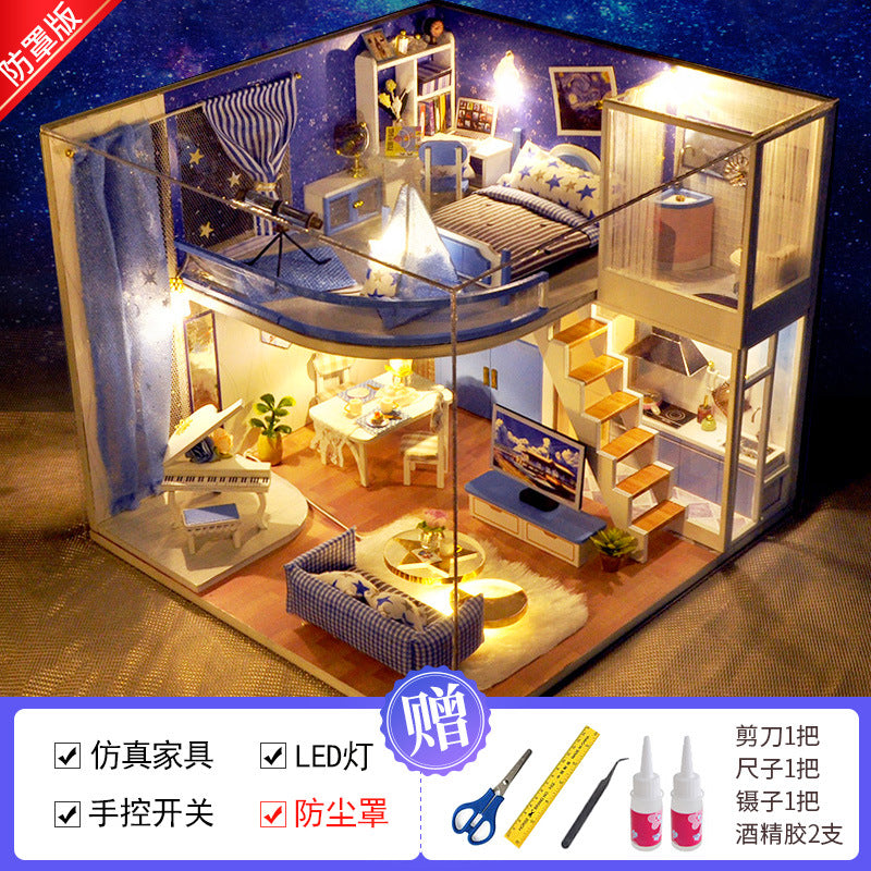 Craftsman DIY Cottage Loft Villa Handmade Assembly Princess Small House Miniatures Toys Birthday Gifts