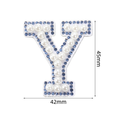 Blue diamond seamless adhesive 26 English letters for clothing and makeup bag decoration, non-woven fabric patch, adhesive backing