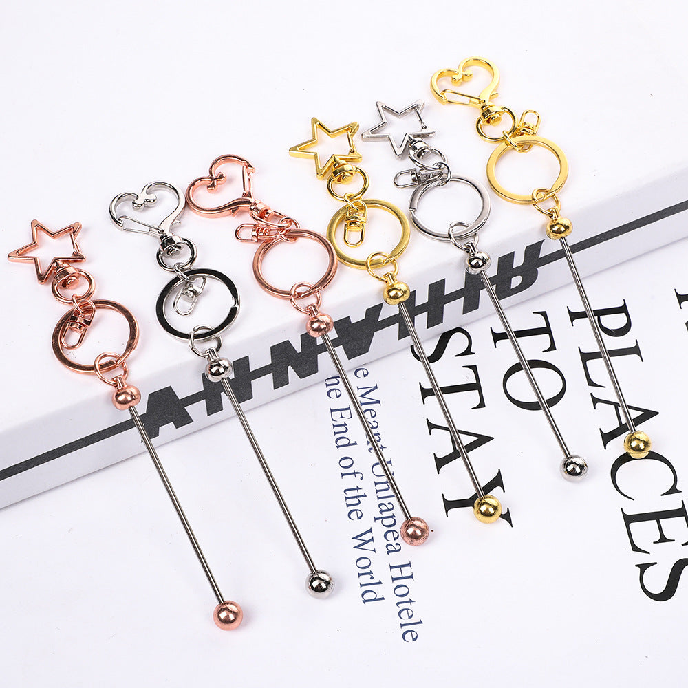 Creative DIY beaded keychain new color metal keychain electroplating gift bag hanging ornament spot wholesale