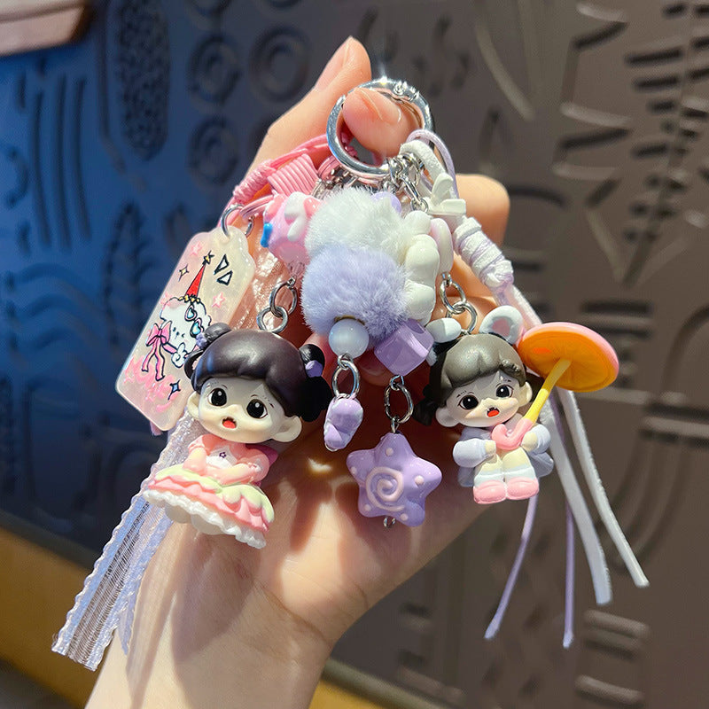 Handmade DIY sweetheart princess changing baby keychain small pendant bag doll beaded mobile phone chain ornament