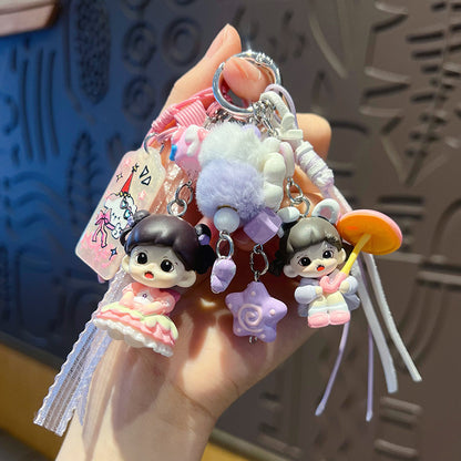 Handmade DIY sweetheart princess changing baby keychain small pendant bag doll beaded mobile phone chain ornament