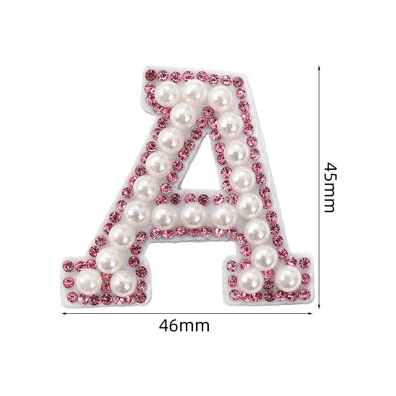 Pink rhinestone pearl letter stickers for clothing DIY, luggage accessories, decorative fabric stickers, 26 English letters hat stickers