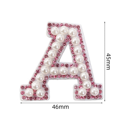 Pink rhinestone pearl letter stickers for clothing DIY, luggage accessories, decorative fabric stickers, 26 English letters hat stickers